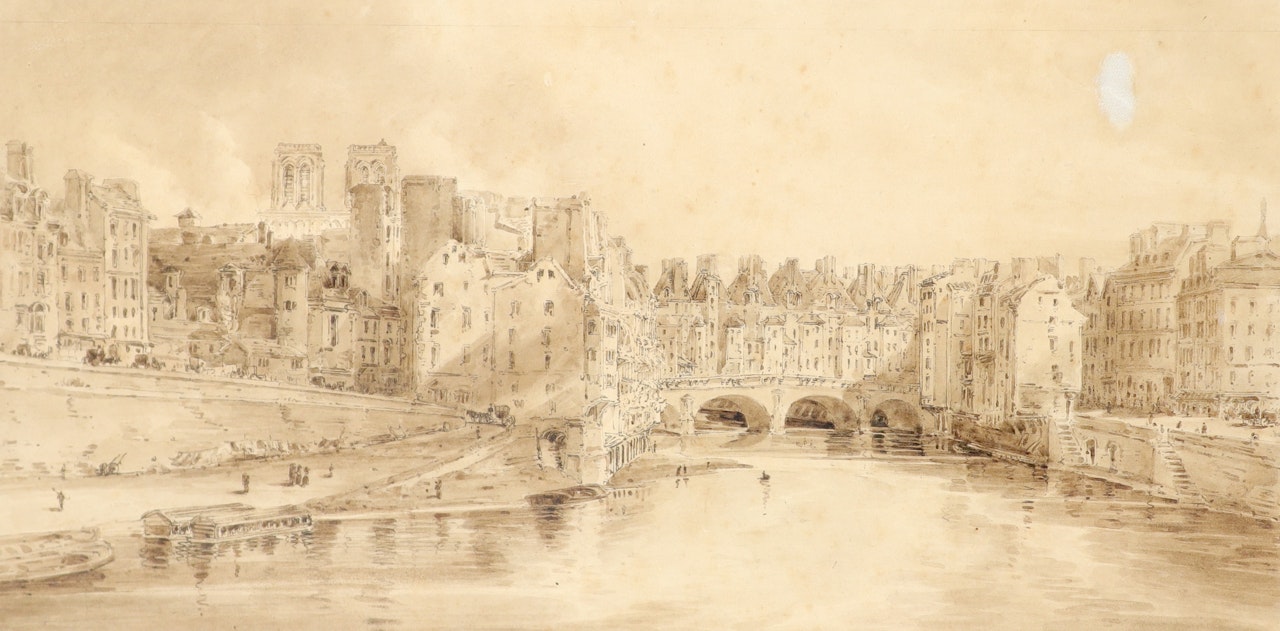 View of Pont St. Michel taken from Pont Neuf by Thomas Girtin