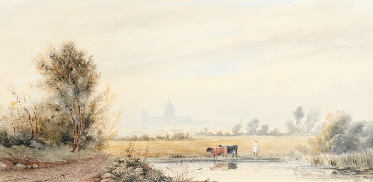View of London with St Paul"s Cathedral in the distance by English School