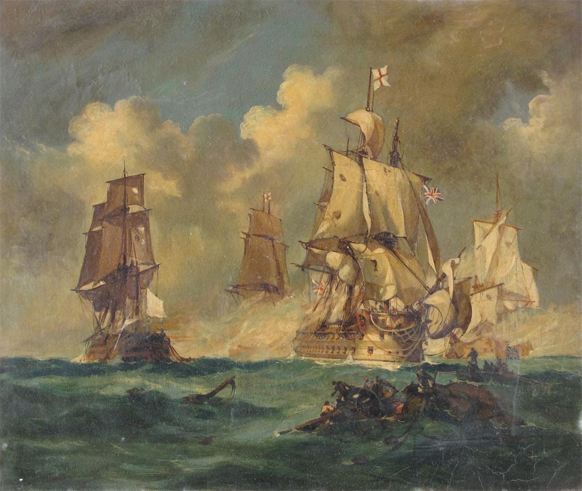 A naval battle, probably Trafalgar by English School