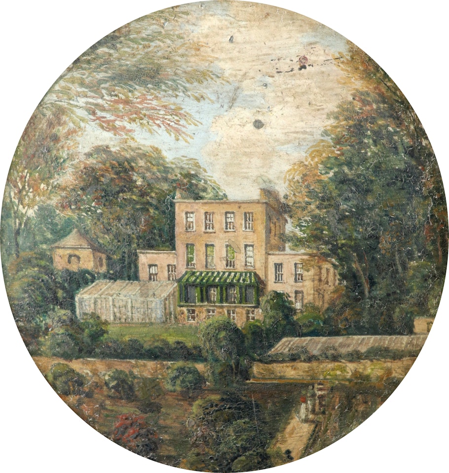 View of a country house from the gardens by English School