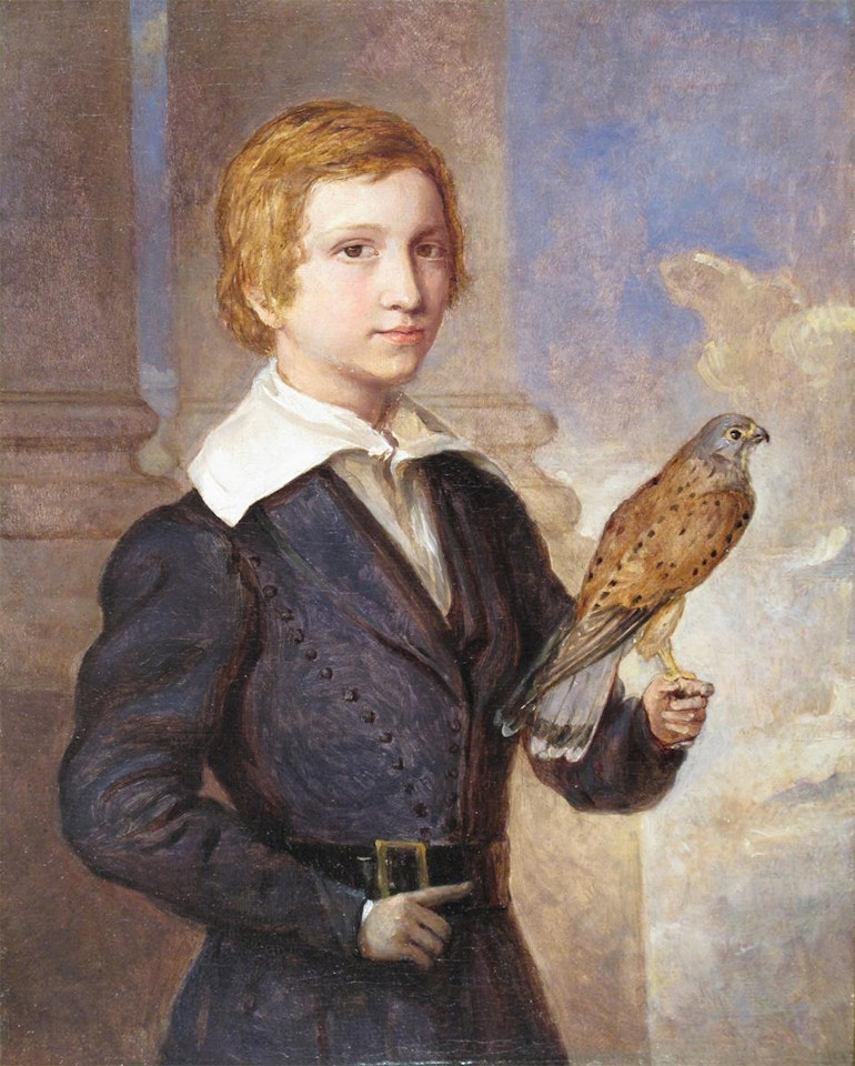 Portrait of a young man with a hawk; A girl with a fan; A girl with a doll by English School