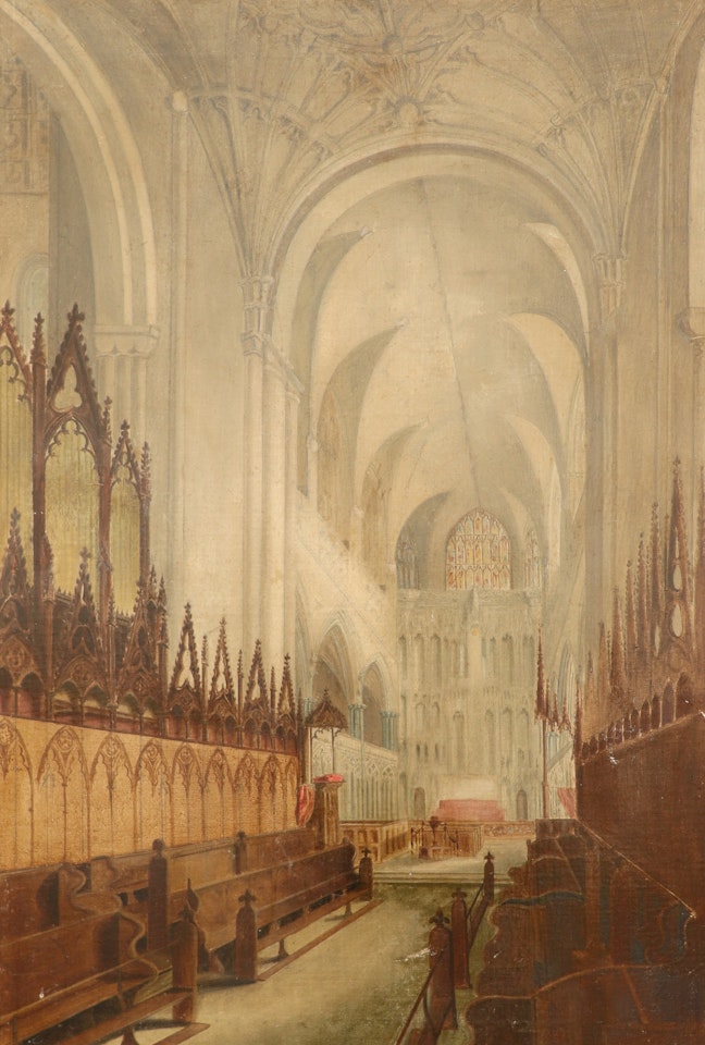 Interior of Winchester Cathedral by English School