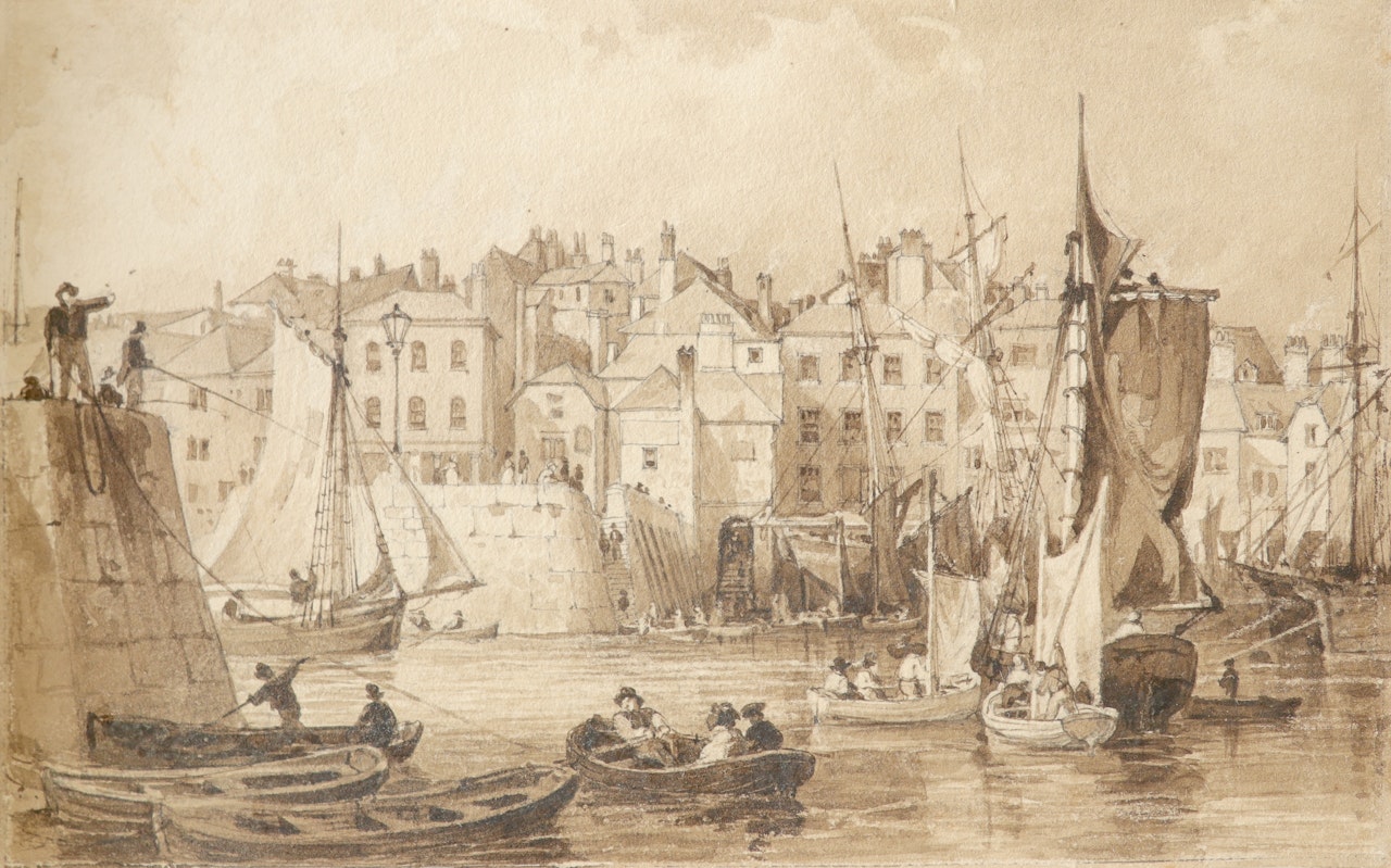 An album of 19th Century English drawings, watercolours and prints; four landscapes with cattle by Thomas Allom
