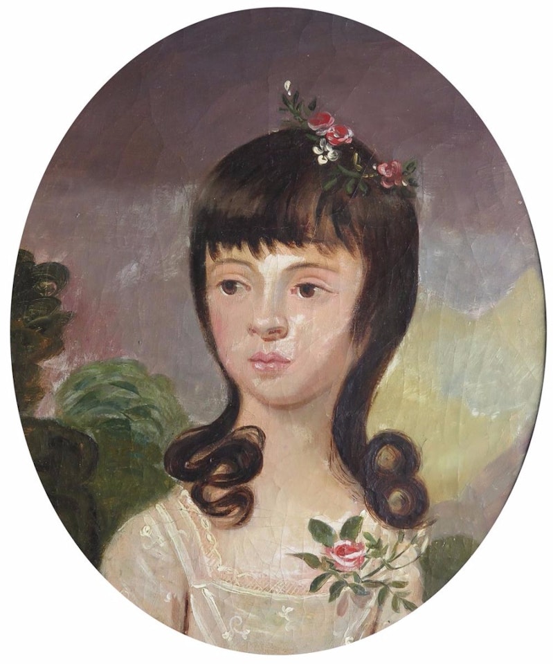 Portraits of two girls, both head and shoulders by English School