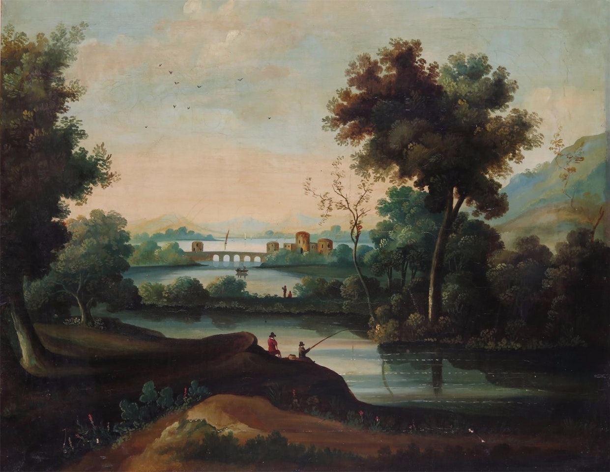 Figures in Italianate landscapes by Italian School