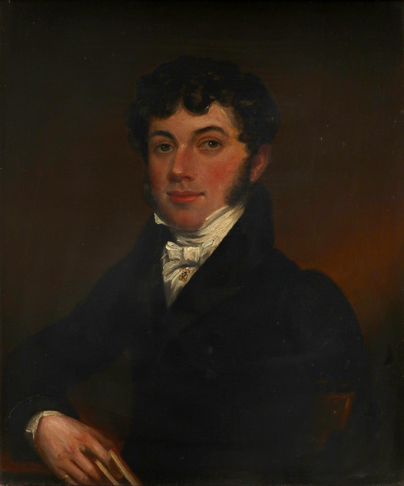 Portrait of a gentleman, half-length, seated holding a book by English School