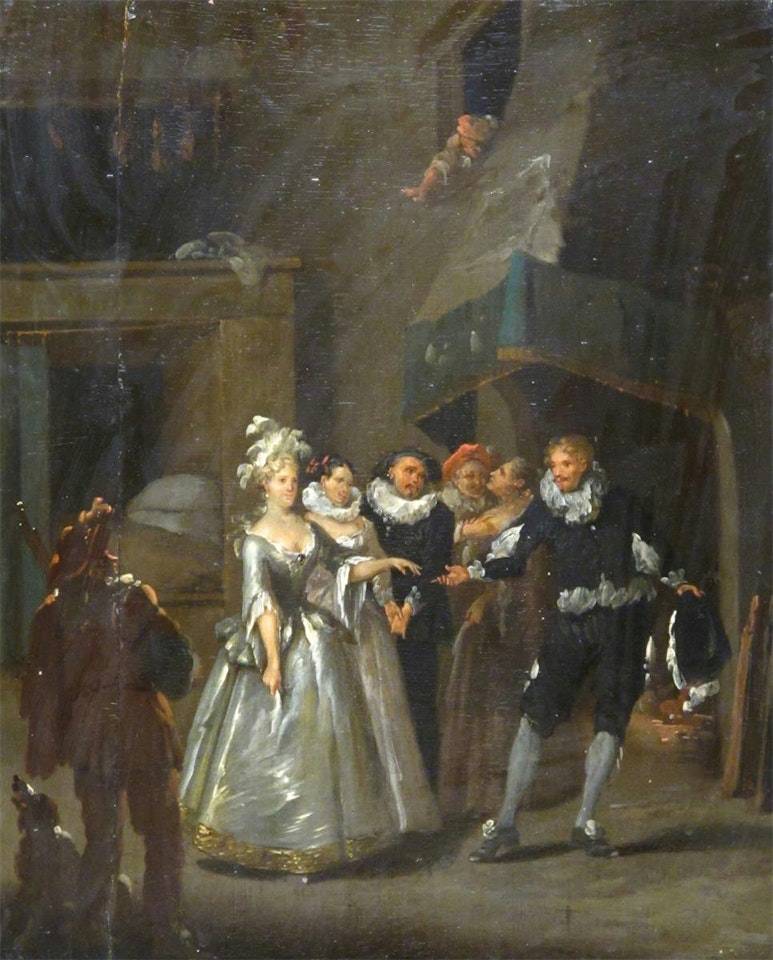 Elegant figures in an interior by Flemish School