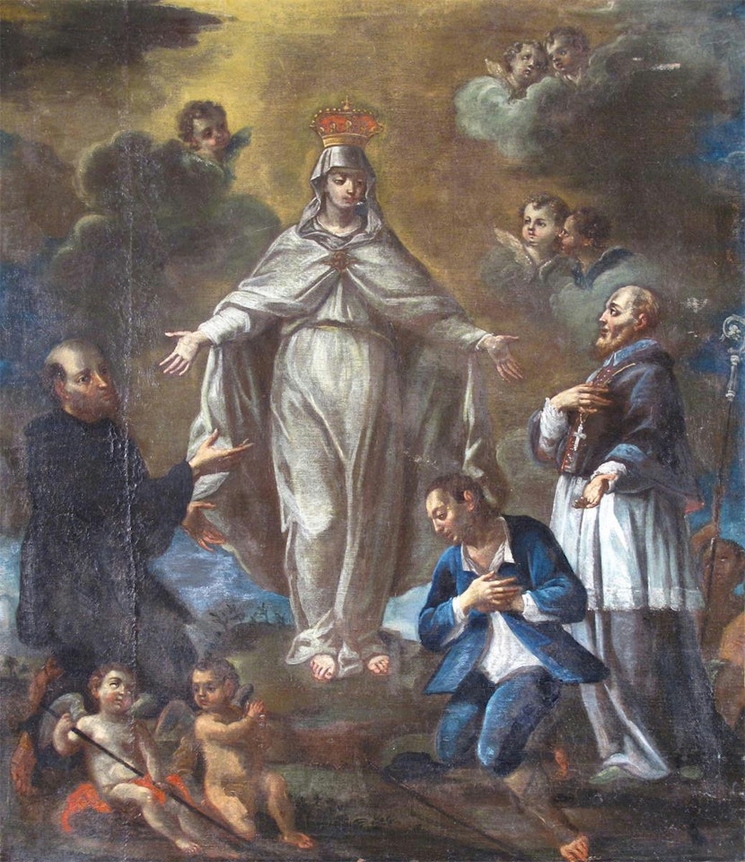 The Madonna appearing to a group of religious men, with attendant cherubs by Spanish School