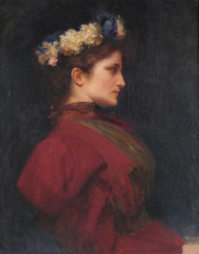 Portrait of a lady with a floral garland in her hair by English School