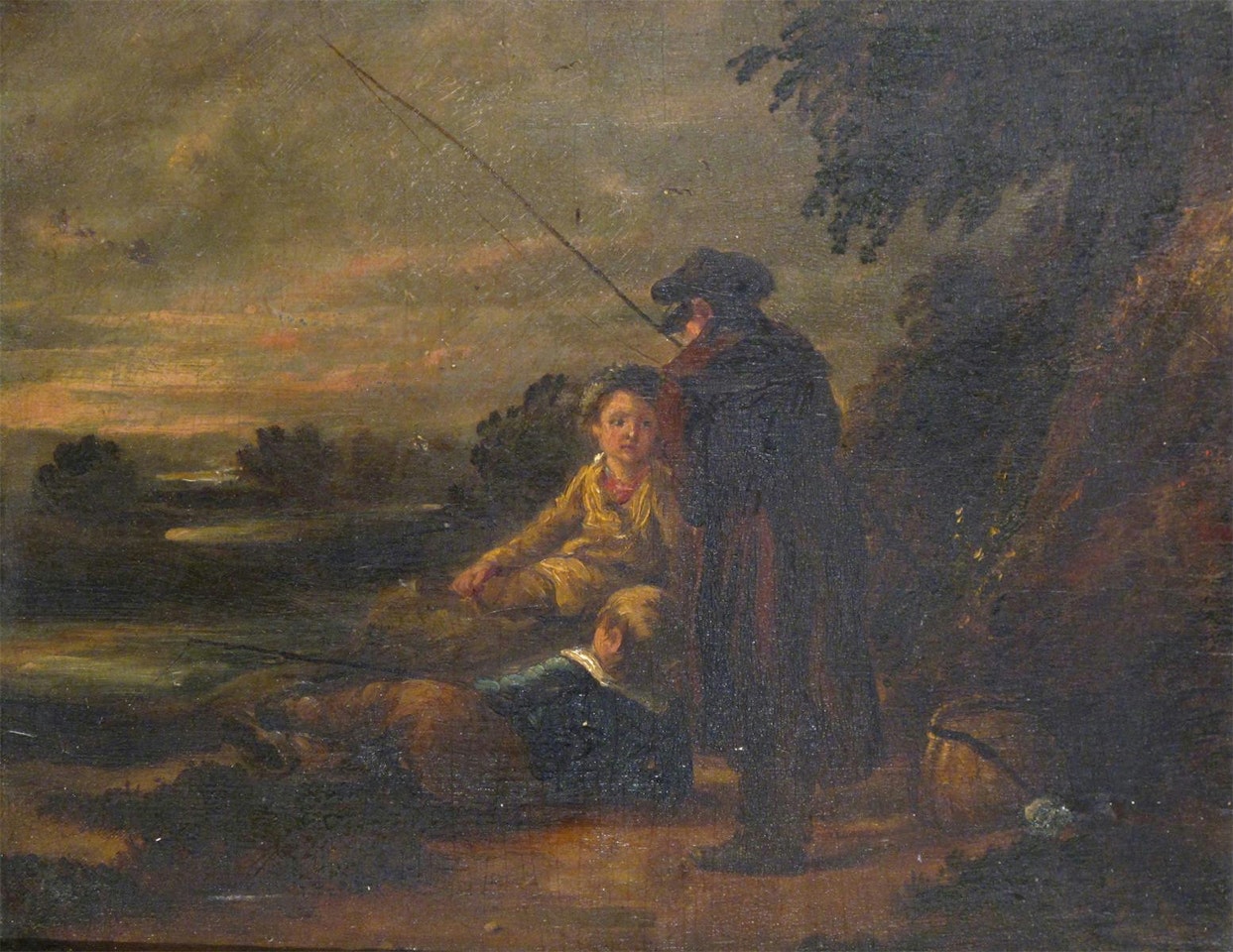 Children fishing by English School