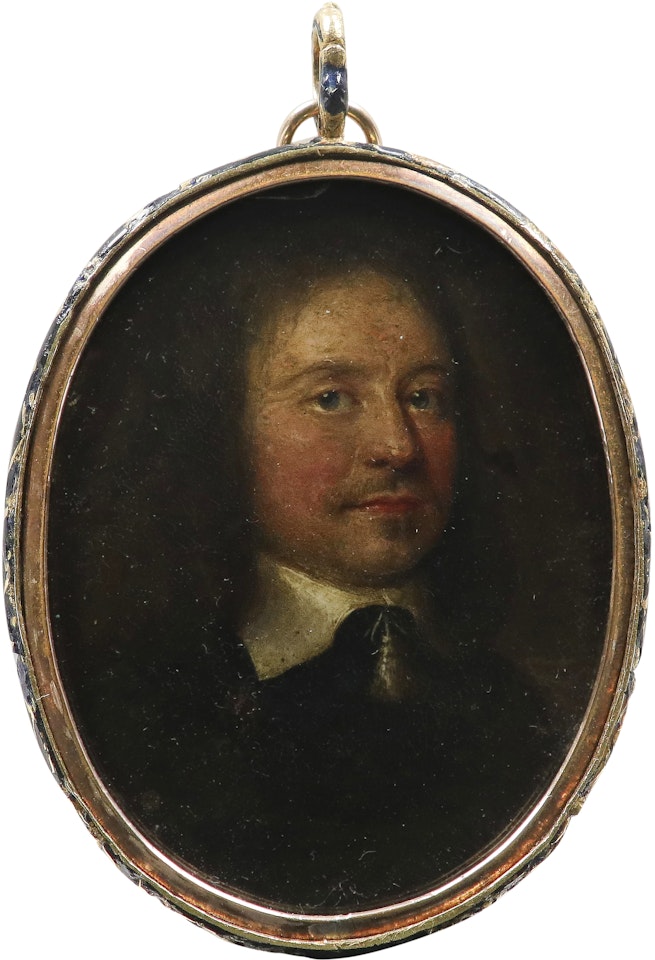 Portrait miniature of a gentleman, wearing armour and with long hair by English School