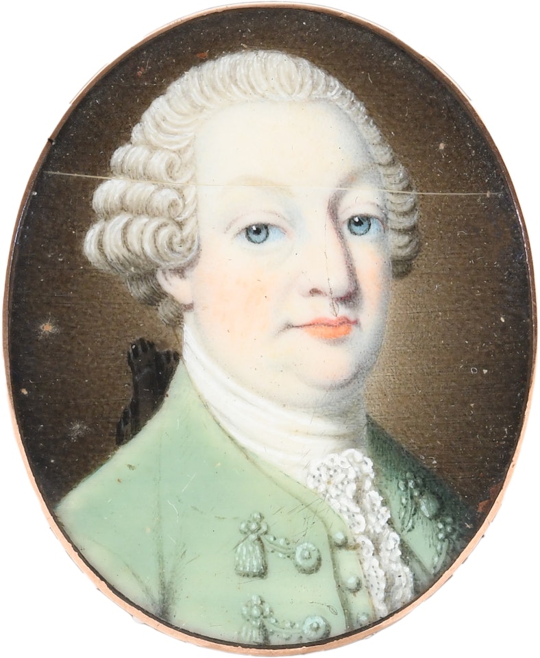 Portrait miniature of a gentleman wearing a green coat and waistcoat by French School