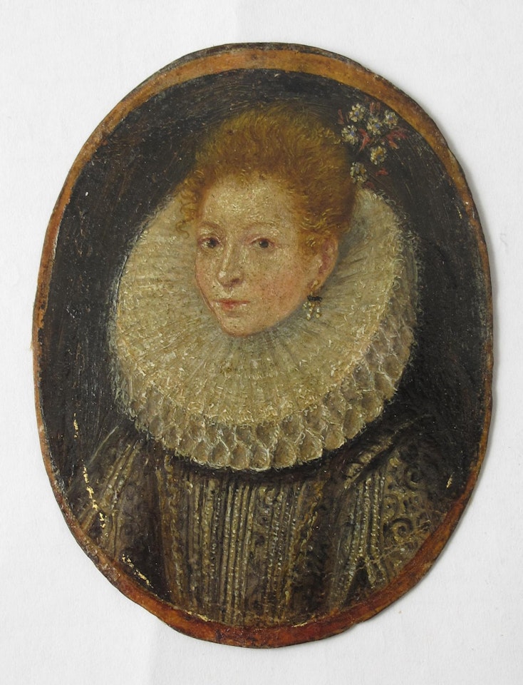 A lady, half length in a wide ruff, facing left by English School