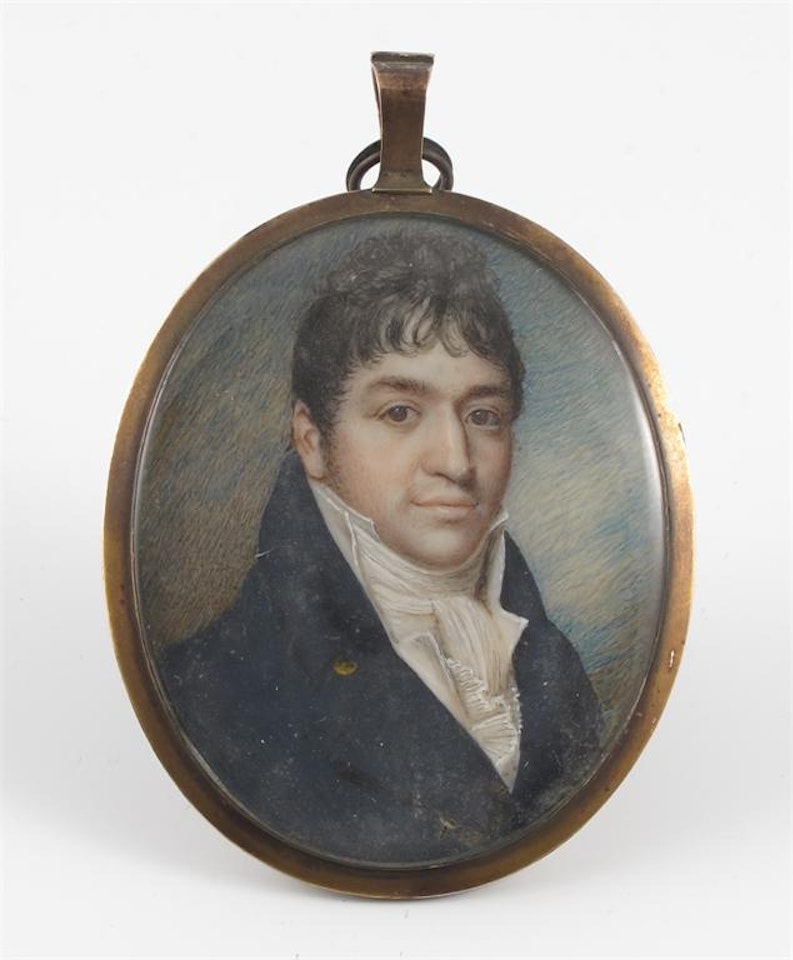 A lady and a gentleman, both head and shoulders, facing right by English School