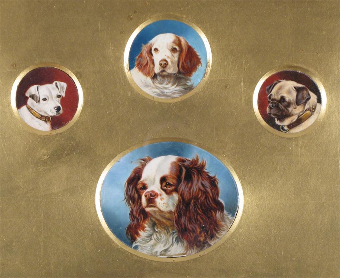 Four miniatures of dogs by English School