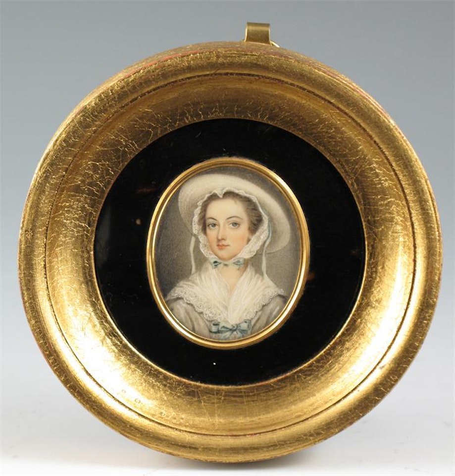Portrait of a lady in a lace bonnet and shawl by English School