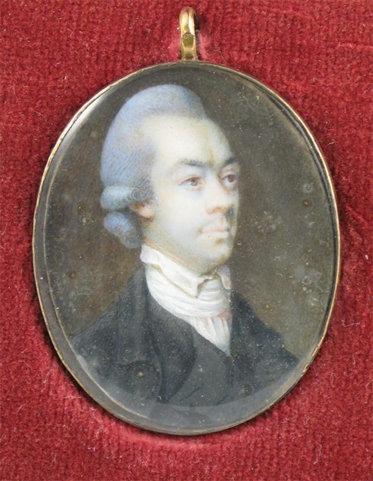 Portrait of a gentleman in a dark grey coat and white stock by English School