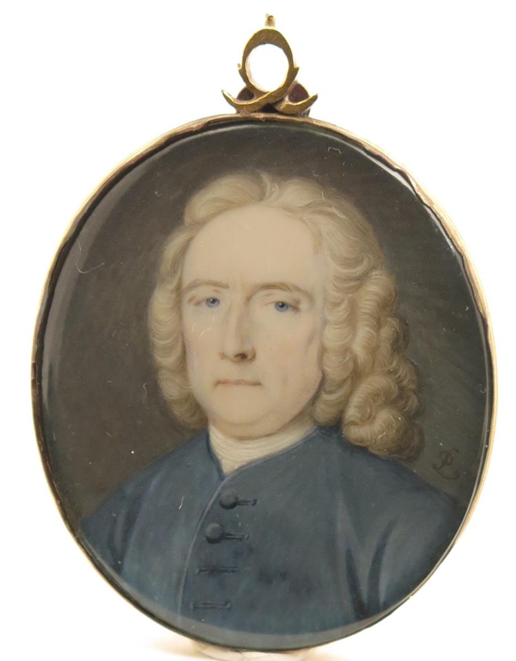 Portrait miniature of a gentleman, head and shoulders, wearing blue by English School