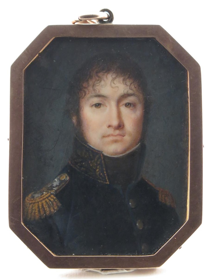 Portrait miniature of an officer in dark blue uniform by French School
