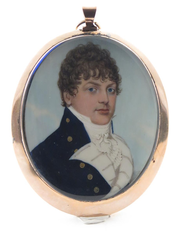 Portrait miniature of a gentleman, head and shoulders wearing a blue coat by English School