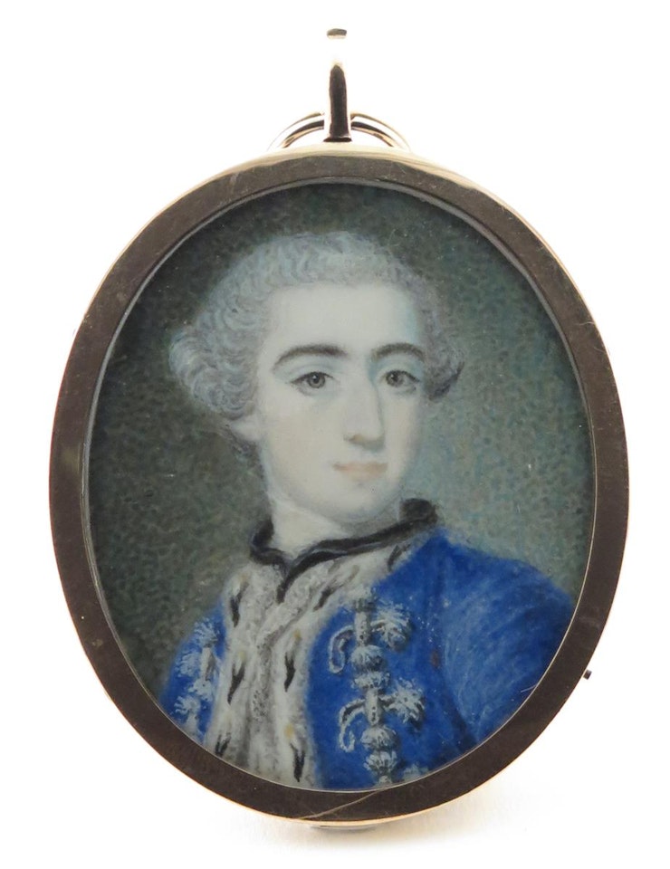 Portrait miniature of the Earl of Northampton, head and shoulders, wearing a bright blue coat with white trim by English School