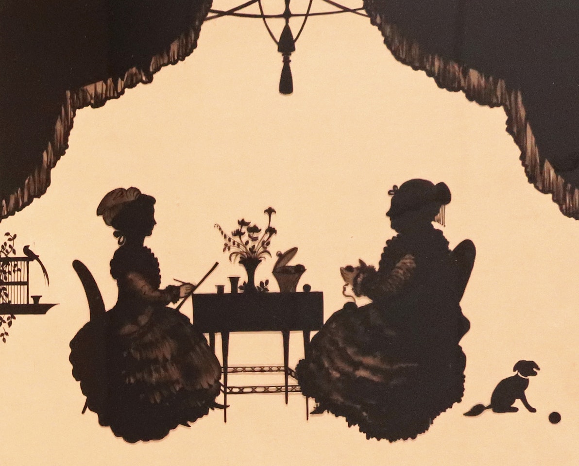 Interior scenes with figures at a table by English School