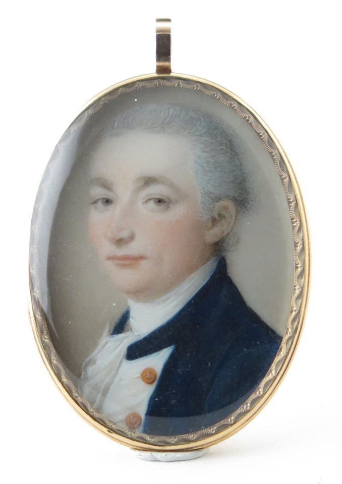 Portrait miniature of a gentleman, bust length wearing blue by English School