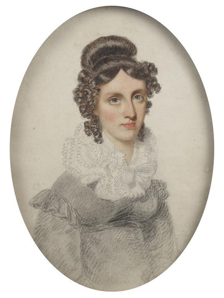 A lady thought to be Mrs Phillips, half length, facing right by English School