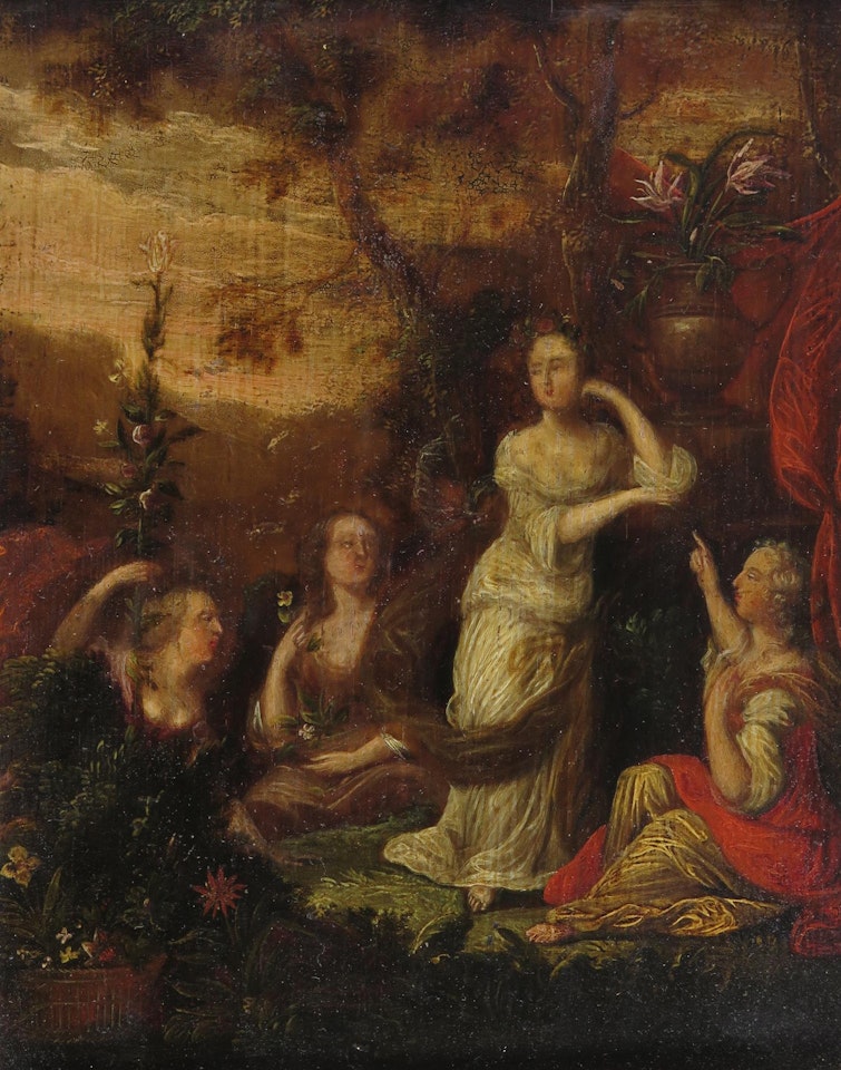 Classical figures in a glade by English School