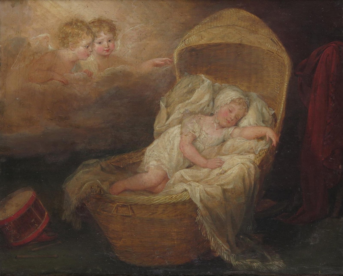 A child sleeping watched by angels by English School