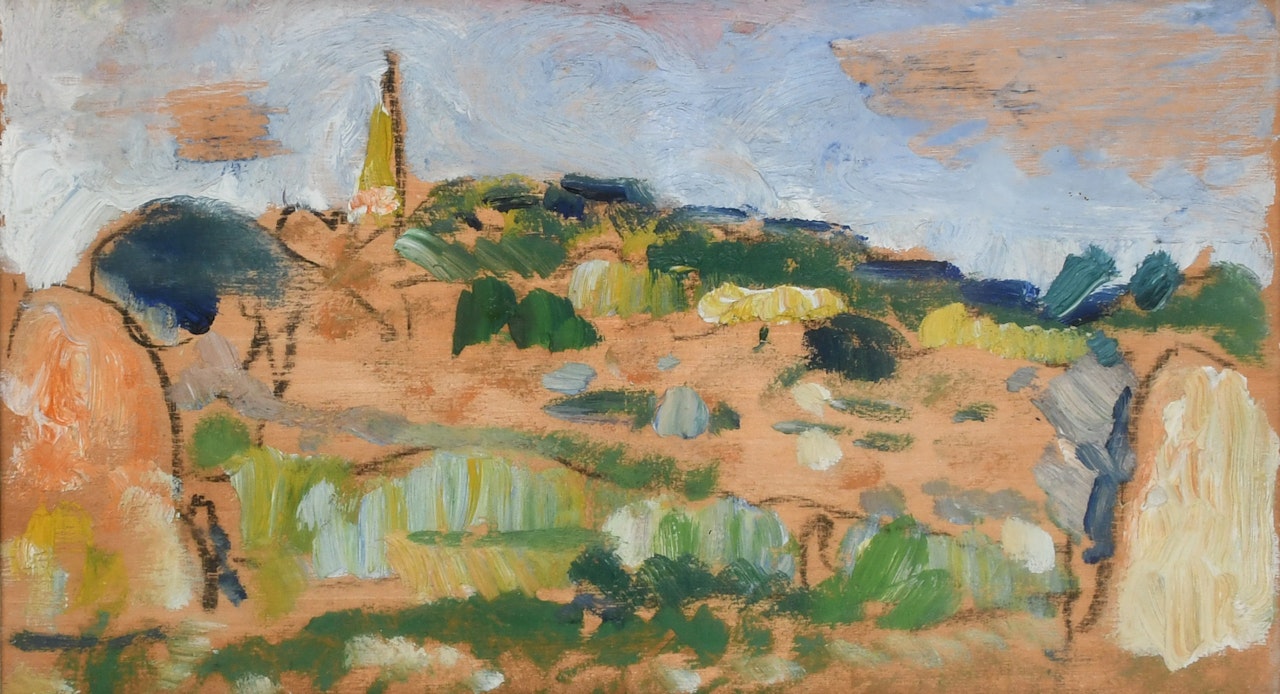 Distance view of Ceres, Fife by George Leslie Hunter