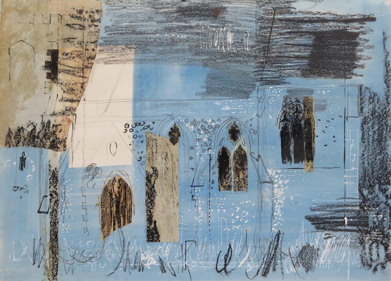 Lewknor, Oxfordshire, Textured wall, Traceried windows by John Piper
