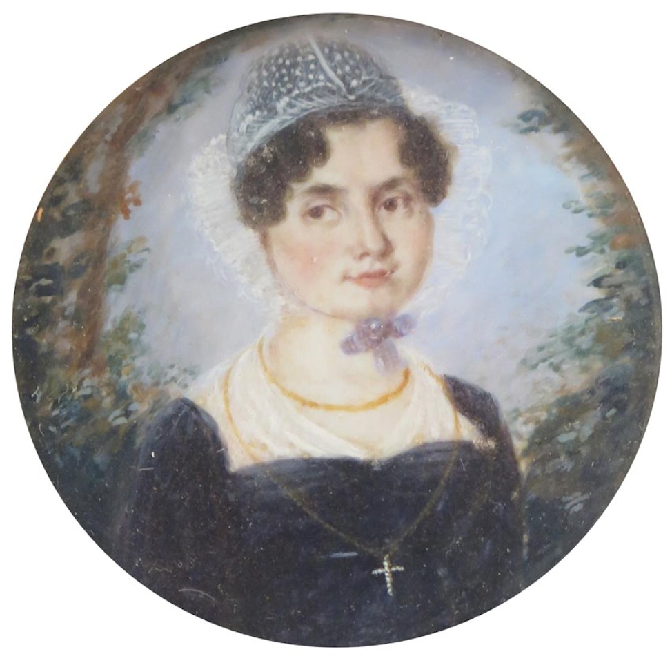 Portrait miniature of a lady in a lace bonnet by Continental School