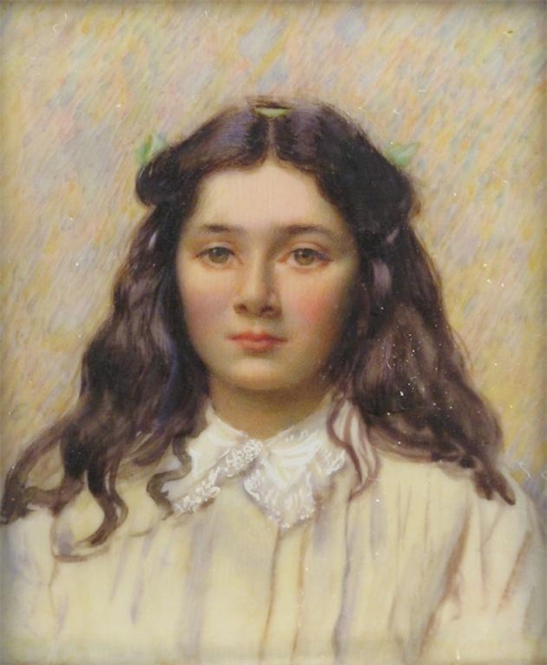A girl, head and shoulders, facing front by English School