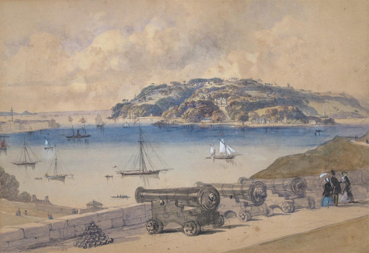 Plymouth harbour with Mt. Edgcumbe by English School