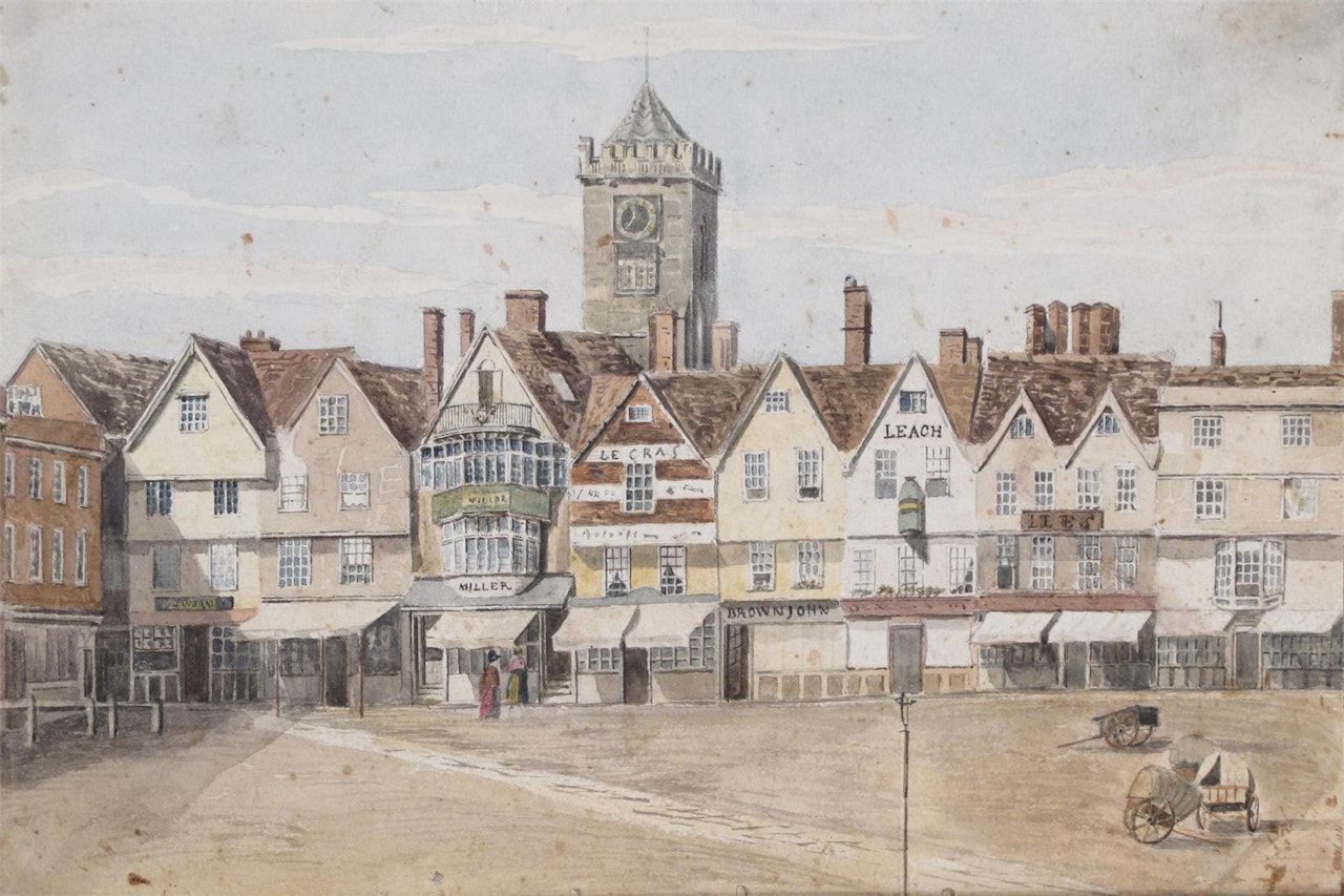 View of Salisbury town square by English School