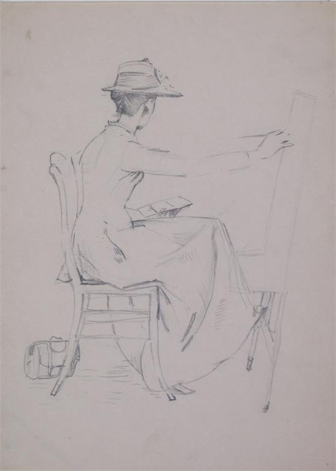 A lady sketching by English School