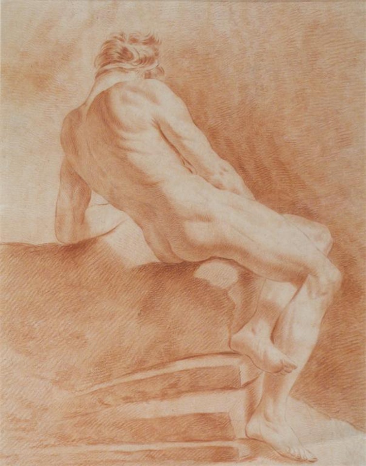 A seated male nude by English School