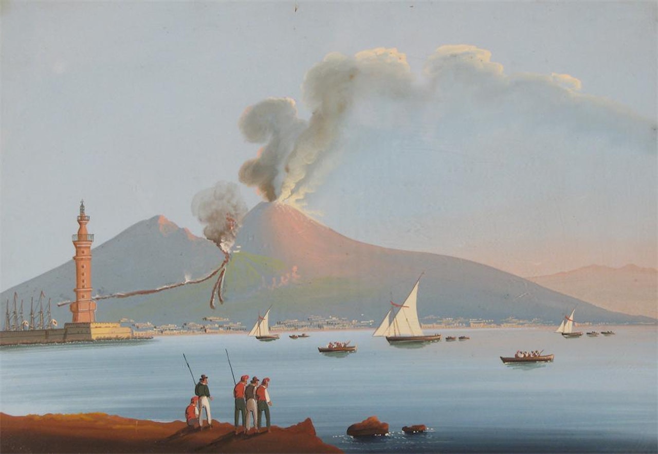 Vesuvius erupting by night and by day by Neapolitan School