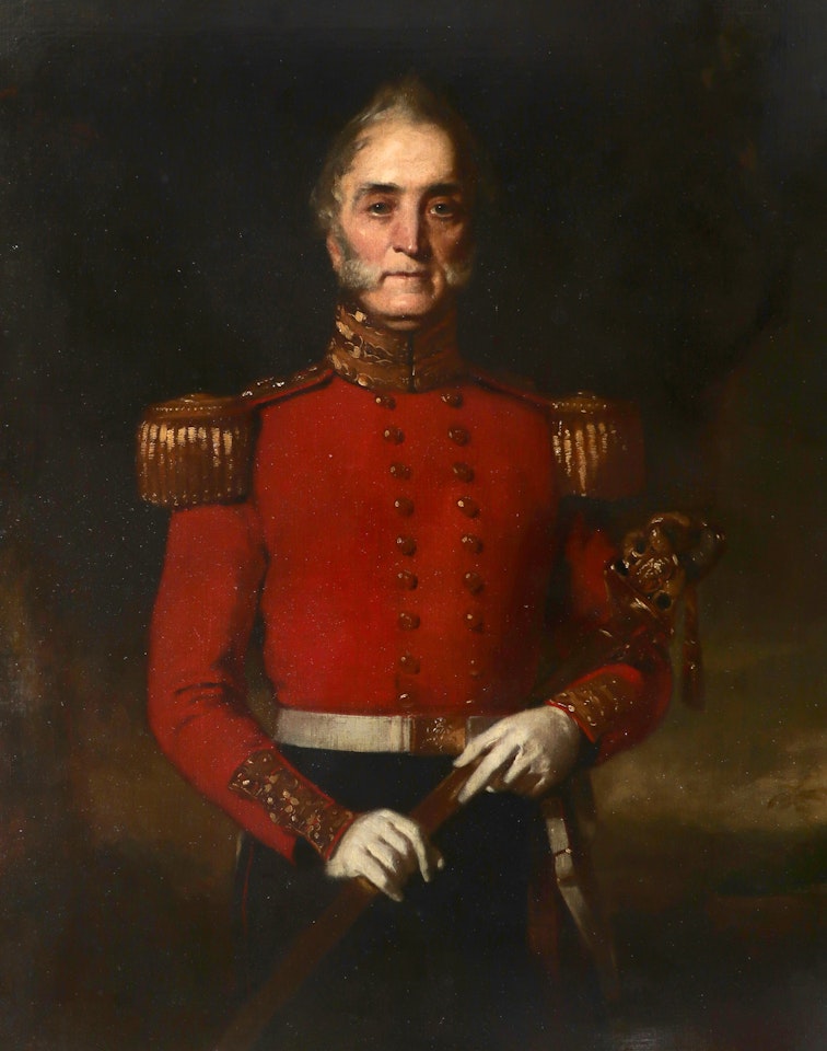 Portrait of George Douglas Dods MD (1817-1857), standing in a landscape in military dress by English School