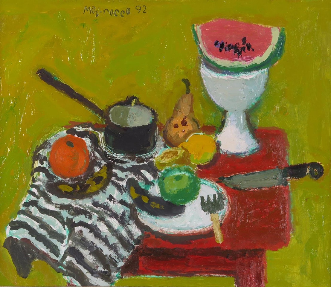 Still life with a slice of watermelon by Alberto Morrocco