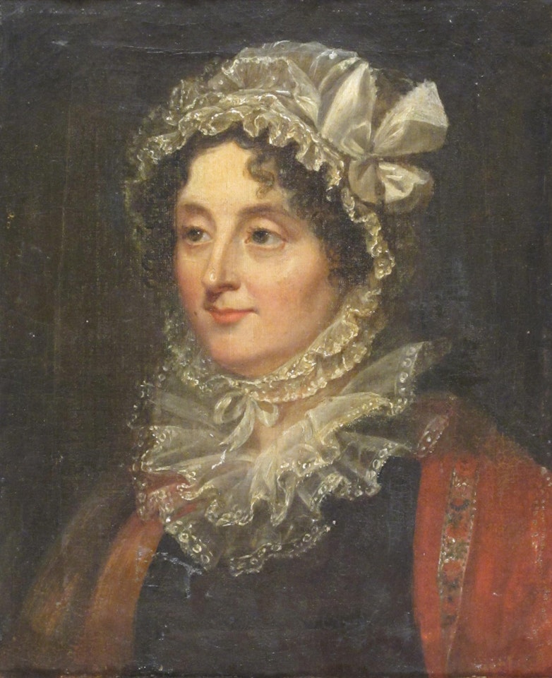 Portrait of a lady in a lace bonnett by English School