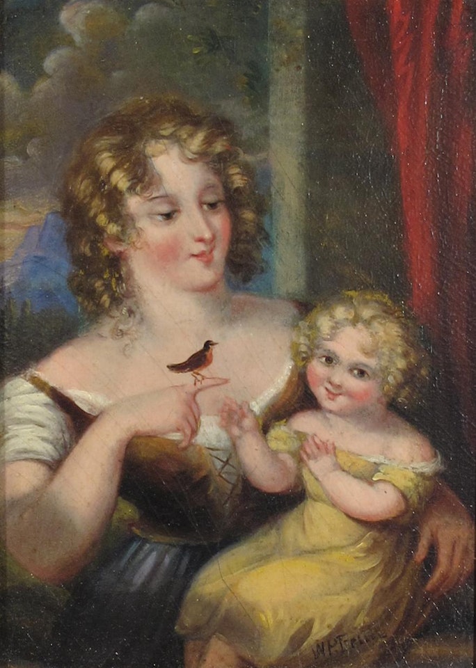 Portrait of a mother and child by English School