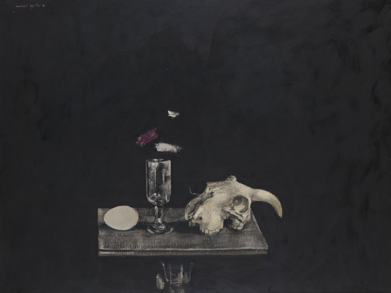 Black still life with Ram"s skull by Michael Ayrton