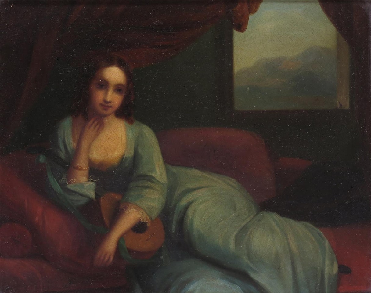 A lady reclining with a lute by Continental School