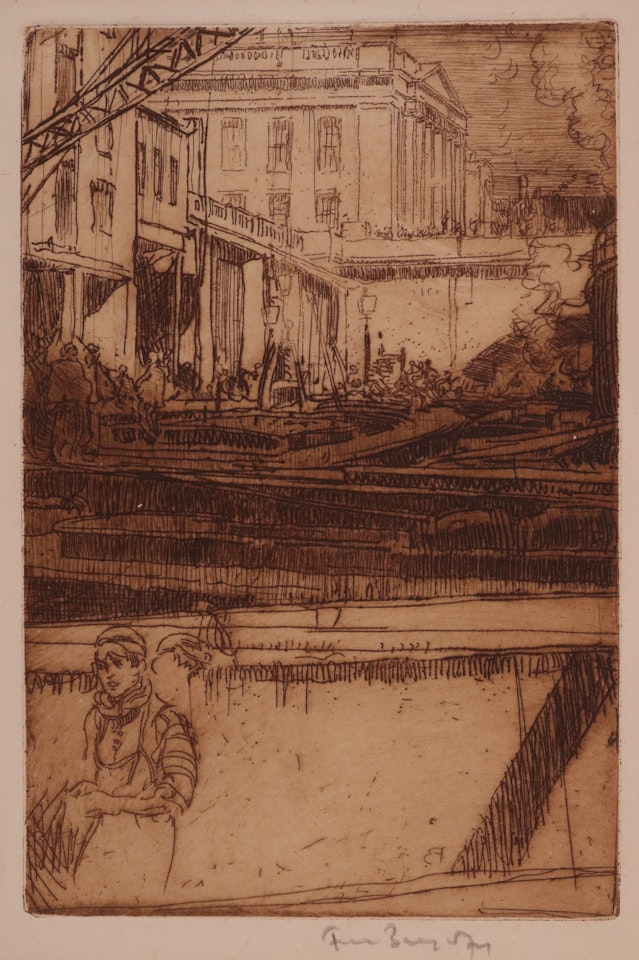 Boats on a canal by Sir Frank Brangwyn