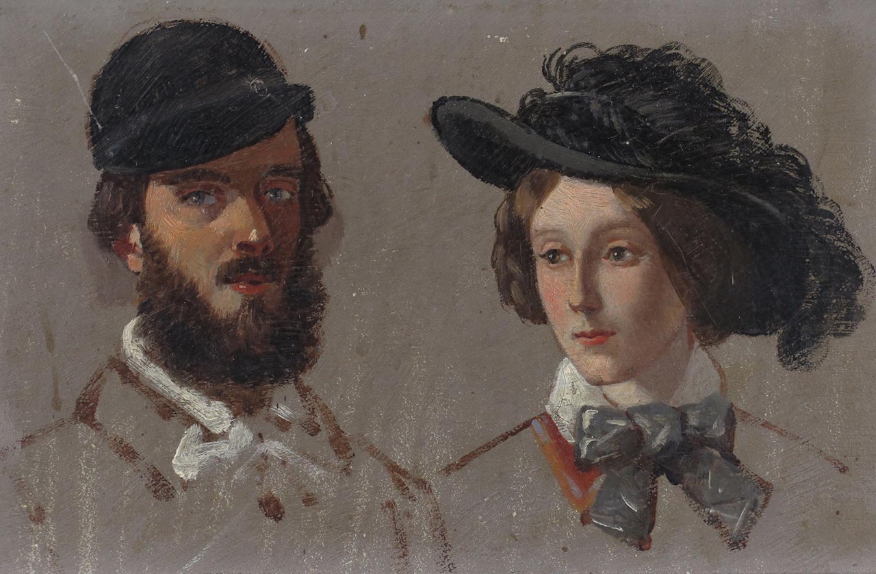 A lady in a plumed hat and a gentleman in a cap by French School