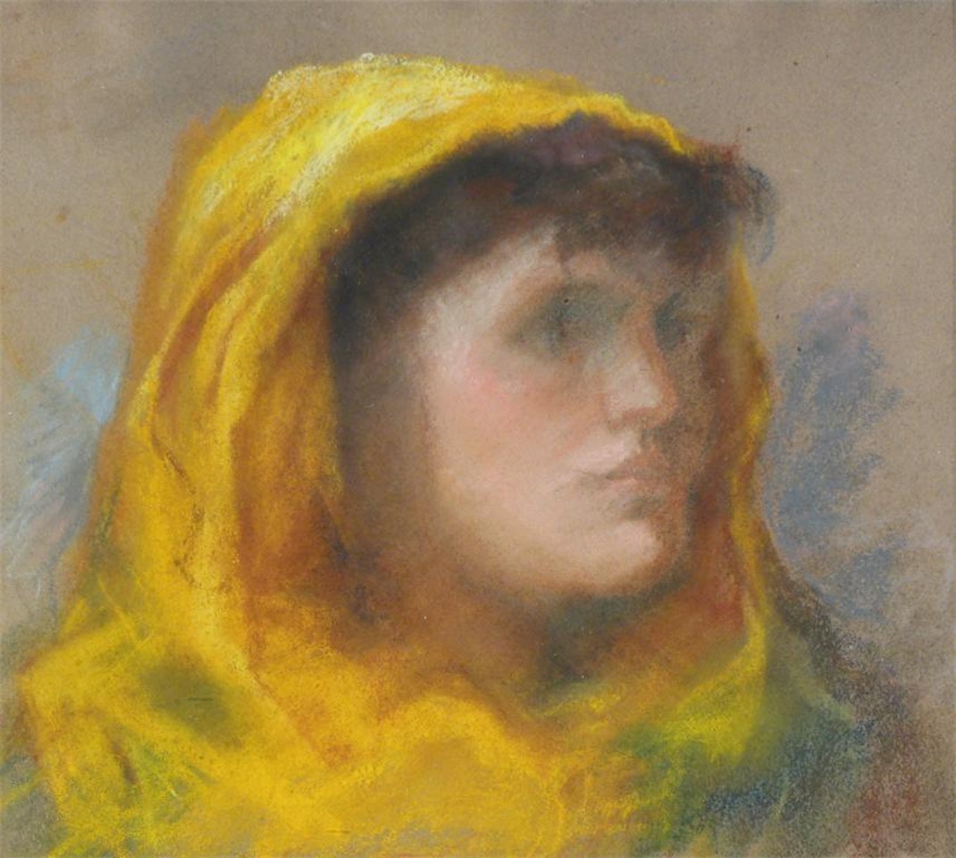Portrait of a girl in a yellow scarf by English School