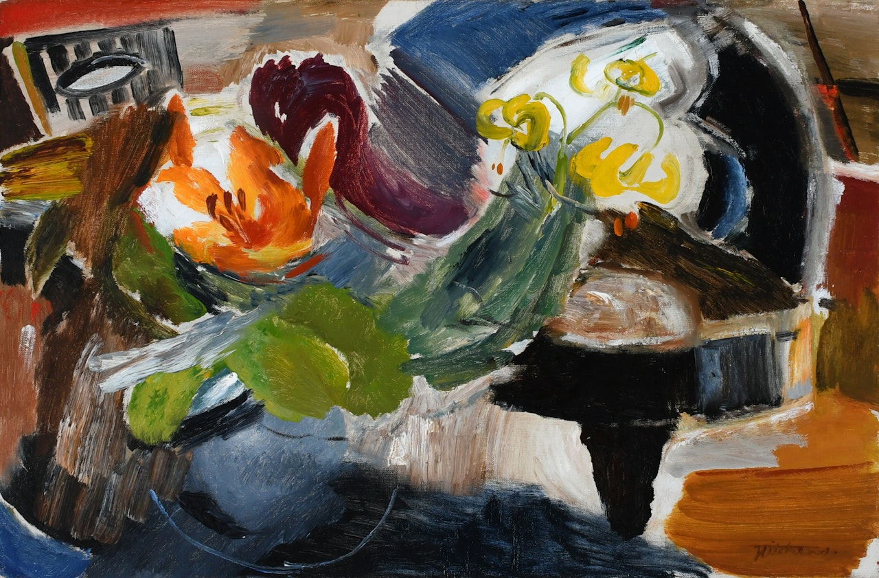 Orange and yellow lillies by Ivon Hitchens