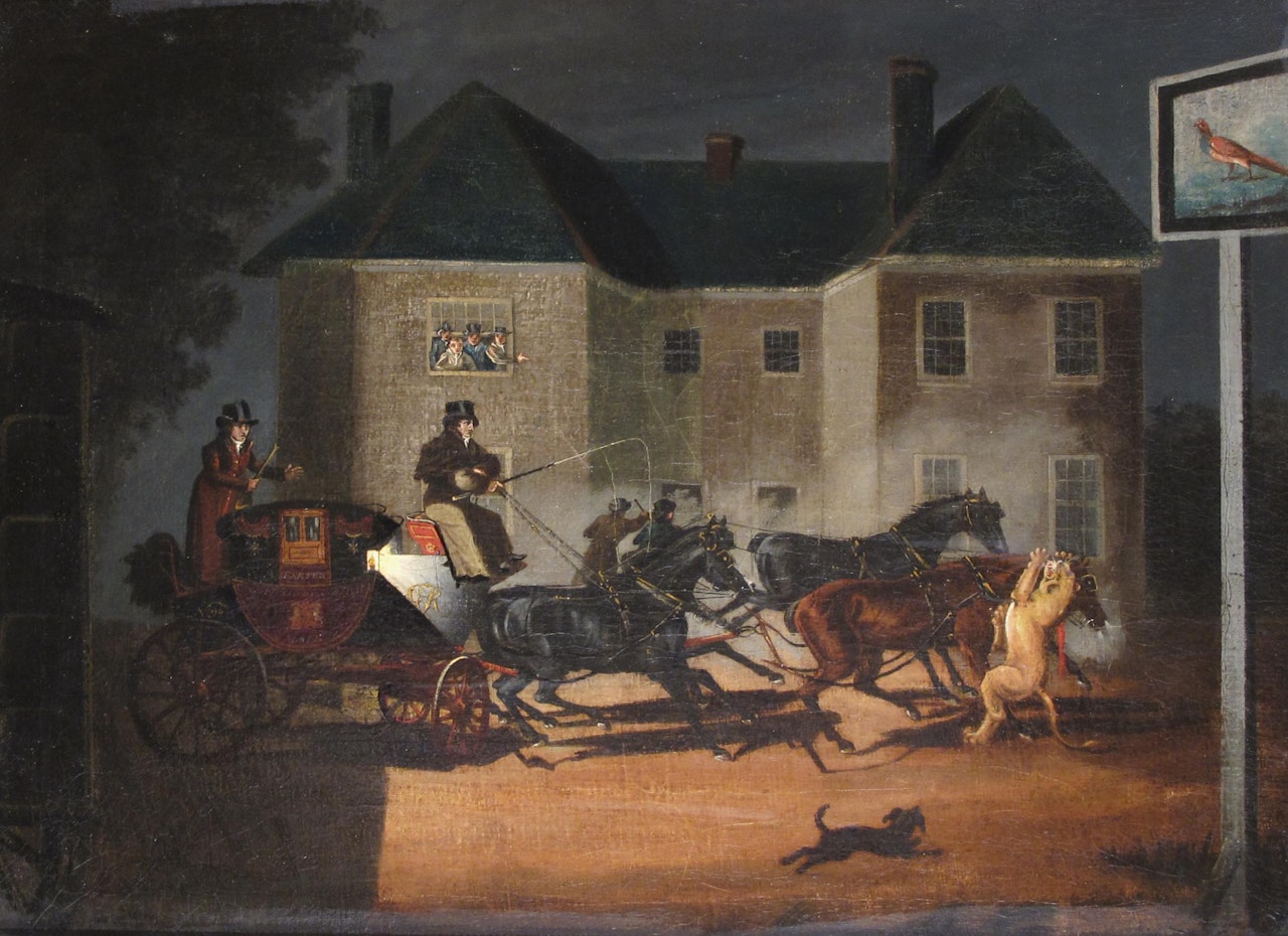 The Lioness Attacking the Horse of the Exeter Mail coach, near Salisbury by English School